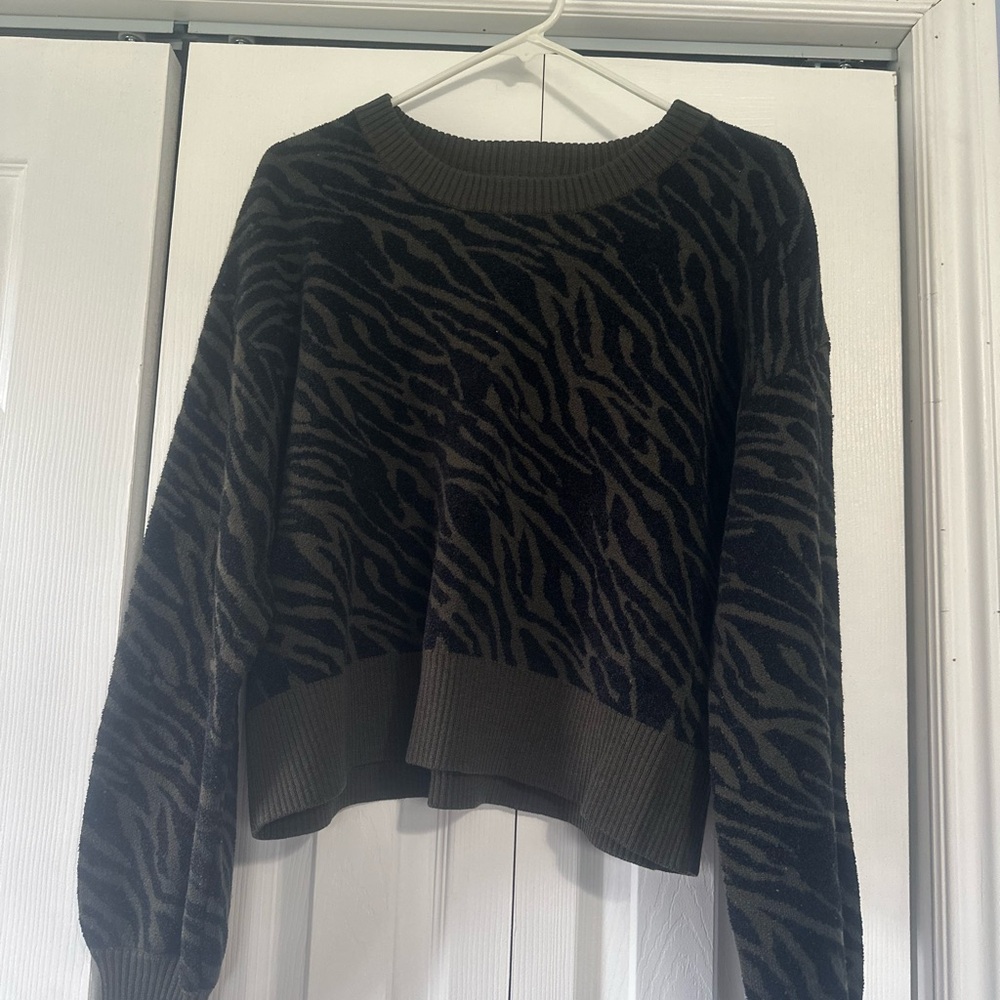 Marissa Webb Zebra Print Sweater olive green and black